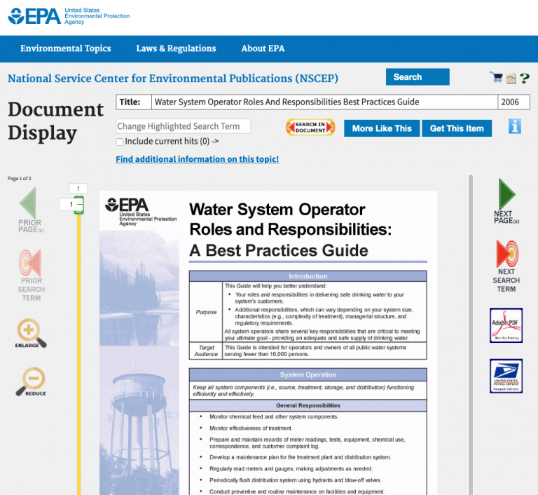 Water System Operator Role and Responsibilities A Best Practice Guide